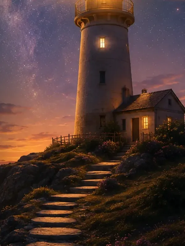 Path toward a lighthouse at sunrise representing addiction recovery and rebuilding.