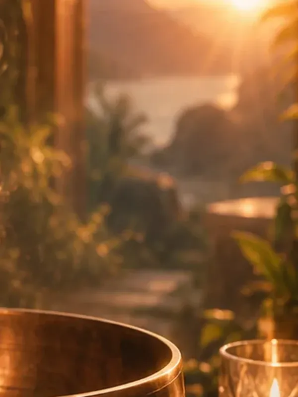 Singing bowl and meditative sound setting representing breath, sound and consciousness.