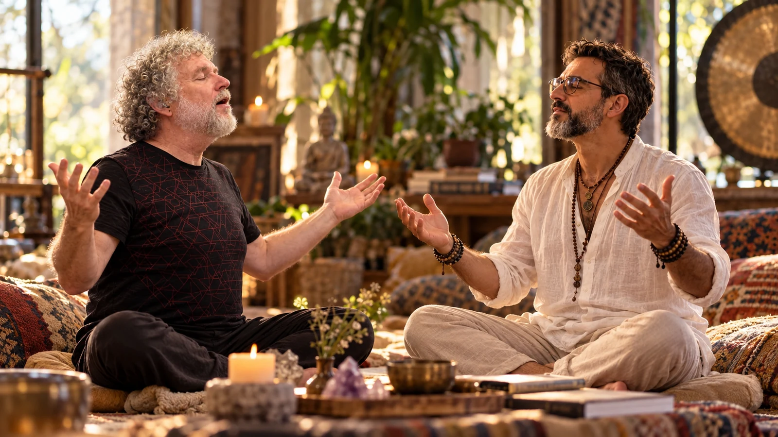 Dan Brulé teaching breathwork, sitting with Nitzan Solomon