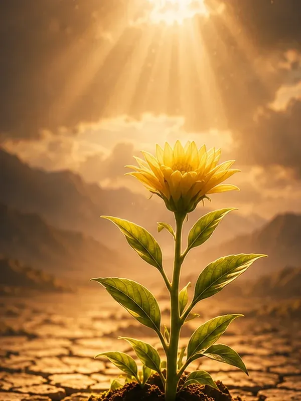 New growth emerging through a symbolic healing landscape.